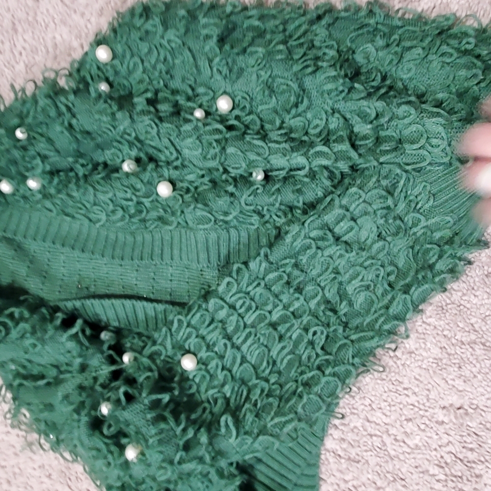 Mighty Fine Faux Pearl Green Textured Women's Cropped Cardigan - Picture 5 of 8